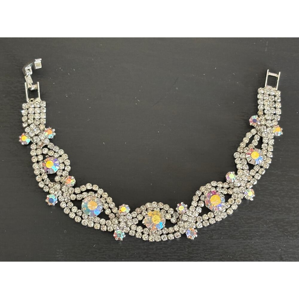 Vintage Rhinestone Bracelet Aurora Borealis Crystals